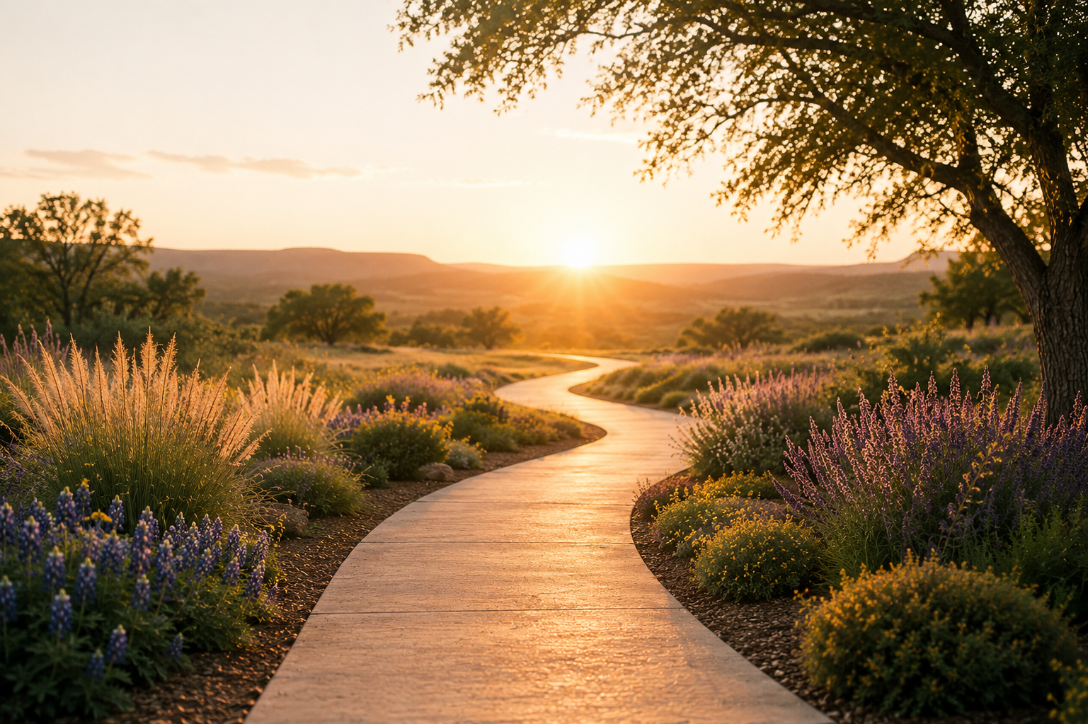 A peaceful path through a garden